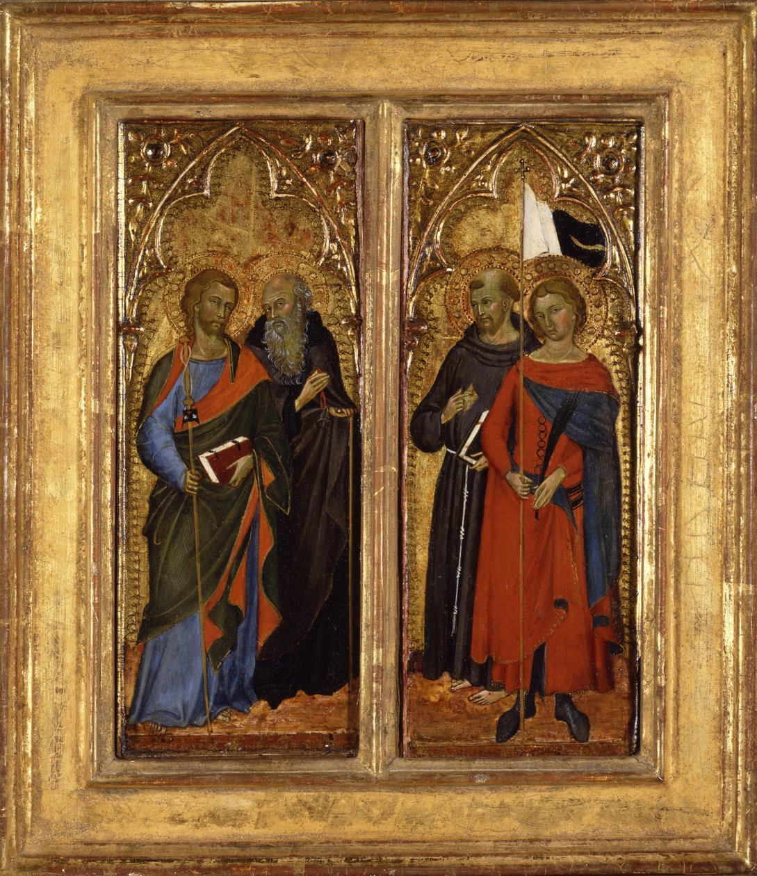 Saints James, Anthony Abbot, Francis ve Ansanus, c.1385-90 (panelde sıcaklık) by Master of Panzano