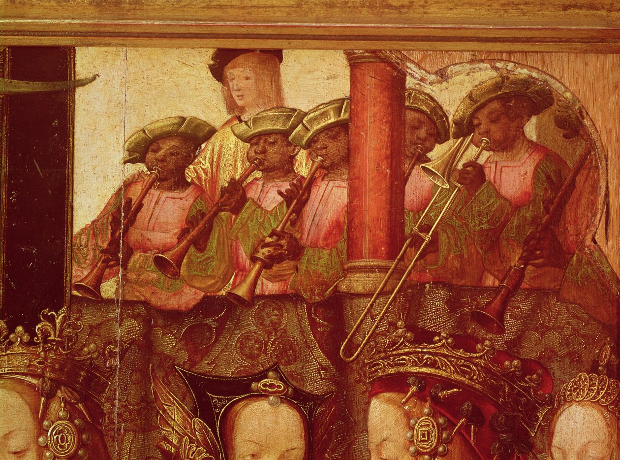 The Engagement of St. Ursula and Prince Etherius, detail of the black musicians, c.1520  by Master of Saint Auta
