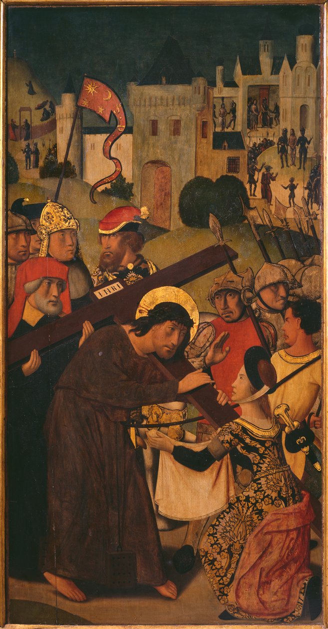 Üçlü Tutku, Haçın Taşınması, sol panel (ayrıca bkz. 345855, 345856, 345858) by Master of St. Godelieve Legend
