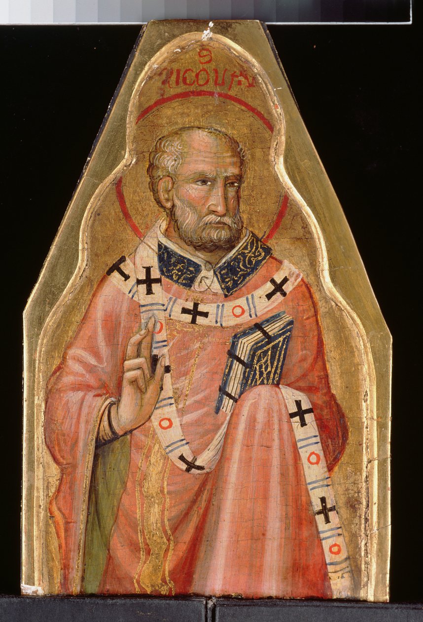 Aziz Nikolaos (altın zemin paneli üzerinde yağ) (ayrıca bkz. 215326 ve 215327) by Master of Teplice
