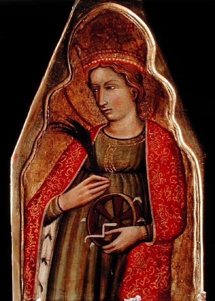 St. Catherine (altın zemin paneli üzerinde yağ) (ayrıca bkz. 215326 ve 215328) by Master of Teplice