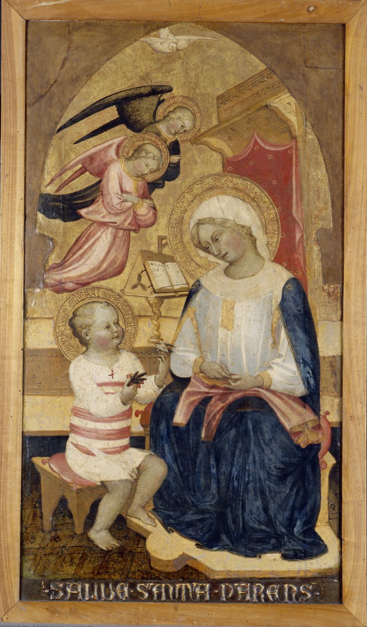 İsa ve iki melek ile Meryem, c.1425 (tahta üzerinde tempera) by Master of the Bambino Vispo