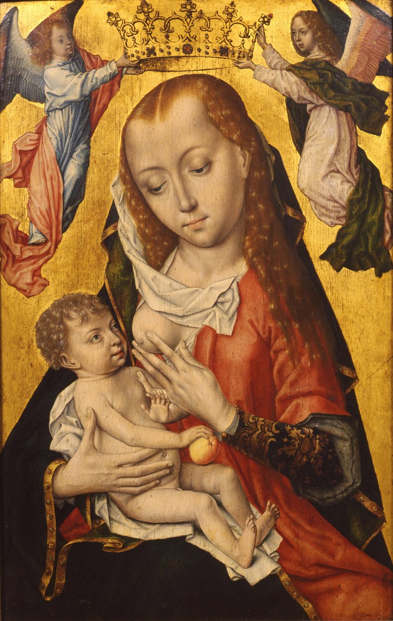 Maria ve çocuğun iki melek tarafından taçlandırılması by Master of the Bruges Legend of St. Ursula