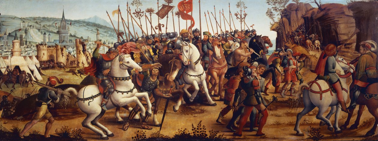 Theseus'un Öyküsünden Girit Kralı Minos'un Atina'yı Yenilgisi by Master of the Campana Cassoni