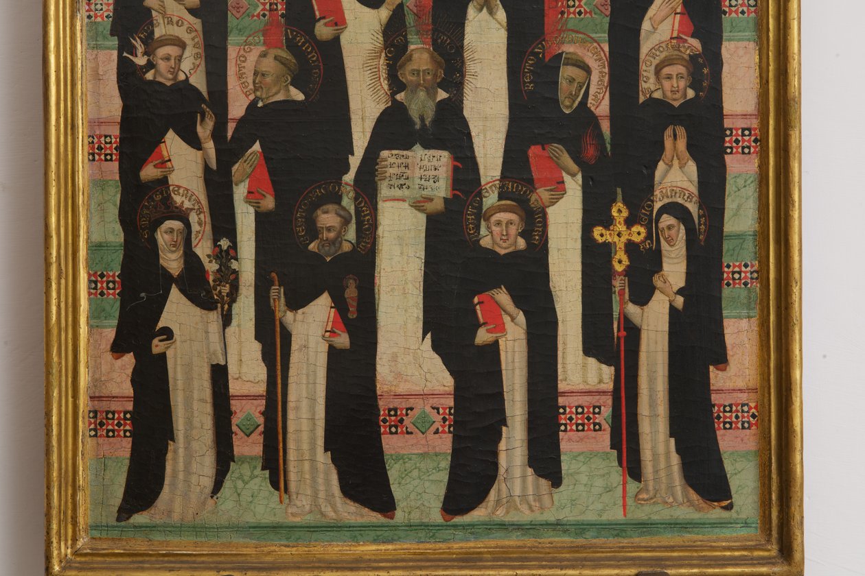 Panelde Bakire, İsa ve 17 Aziz mizacının detayı by Master of the Dominican Effigies