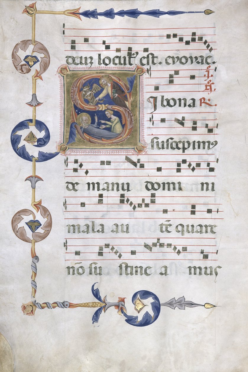 Ms 564 f.13v Sayfa, 14. yüzyılın başlarında, Eyüp'ün Sabitliğini betimleyen, geçmişe dönük ilk 'S' ile by Master of the Dominican Effigies