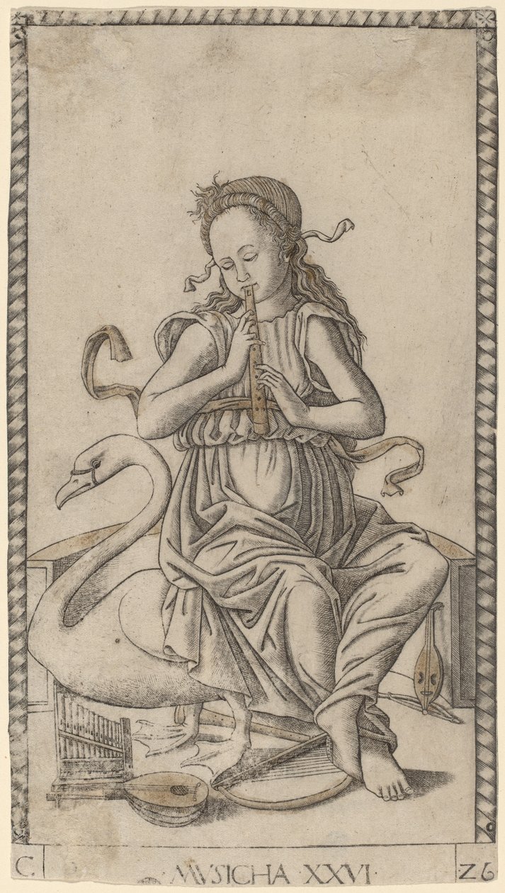 Musicha (Müzik) c.1465 (yaldızlı gravür) by Master of the E Series Tarocchi