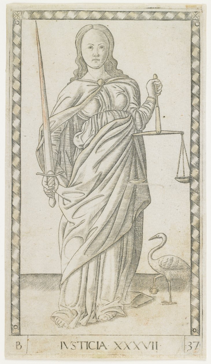 Adalet, c.1465 (altınla kabartmalı gravür) by Master of the E Series Tarocchi Master of the E Series Tarocchi