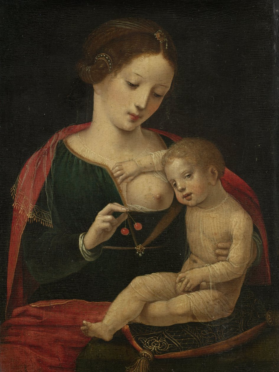 bakire ve çocuk by Master of the Female Half Lengths