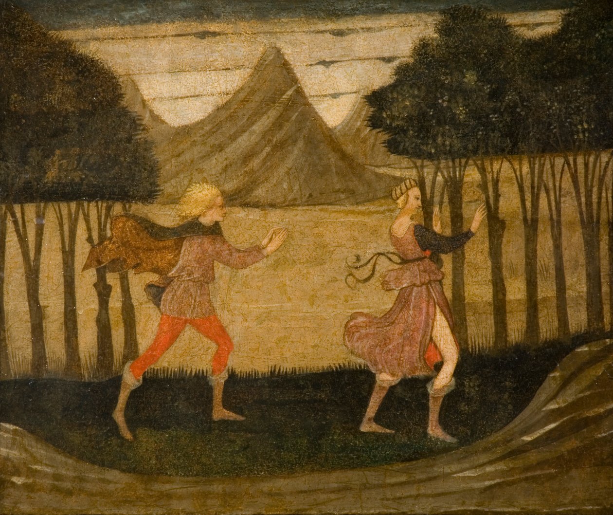 Apollo tarafından takip edilen Daphne (panelde öfke) (ayrıca bkz. 90393) by Master of the Judgement of Paris