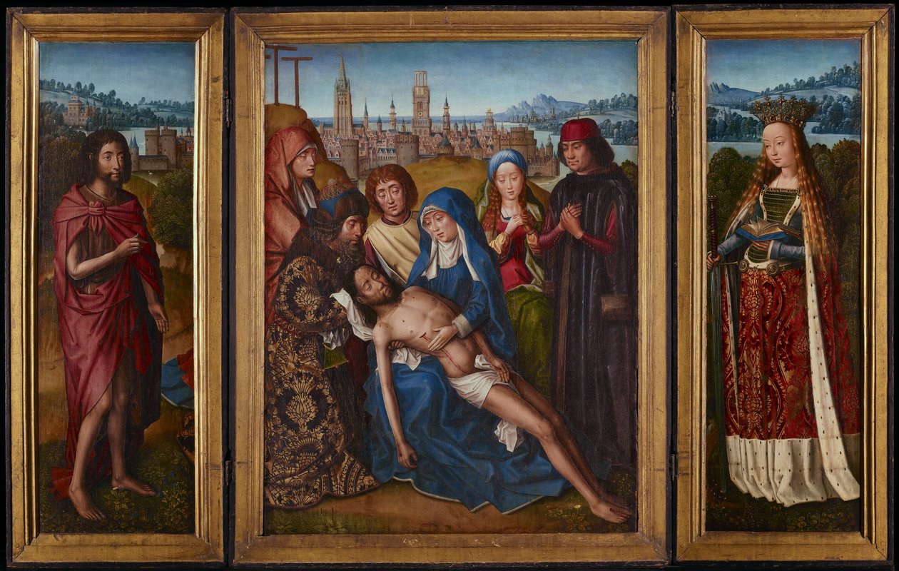 Lamentation with Saint John the Baptist and Saint Catherine of Alexandria, c.1493-1501  by Master of the Legend of Saint Lucy
