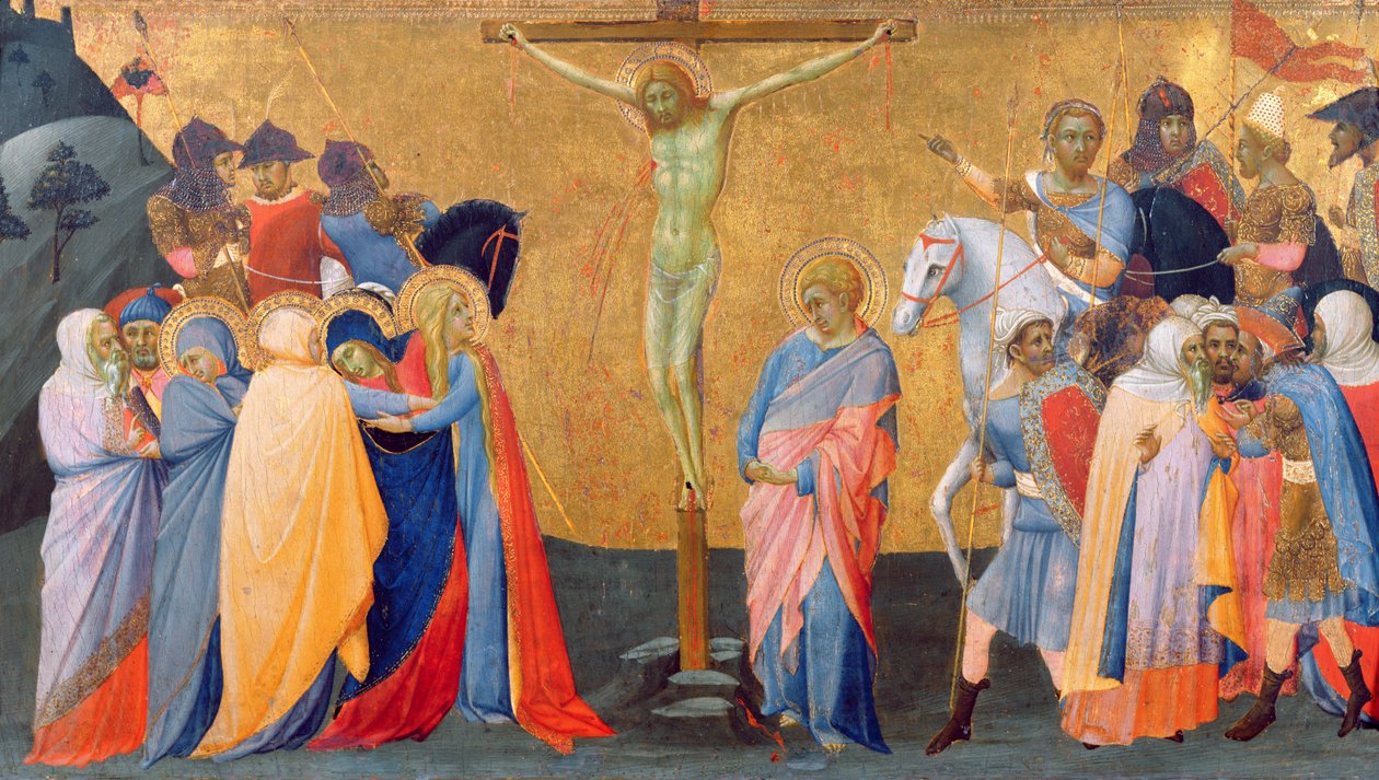 Bir predella panelinden Çarmıha Gerilme (panelde tempera) by Master of the Madonna of San Pietro of Ovila