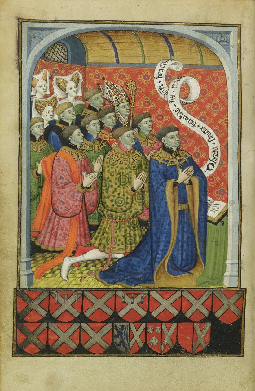 Lat 1158 f.27v Neville ailesi dua ederken, Neville Saatler Kitabından, 1430-35 by Master of the Munich Golden Legend
