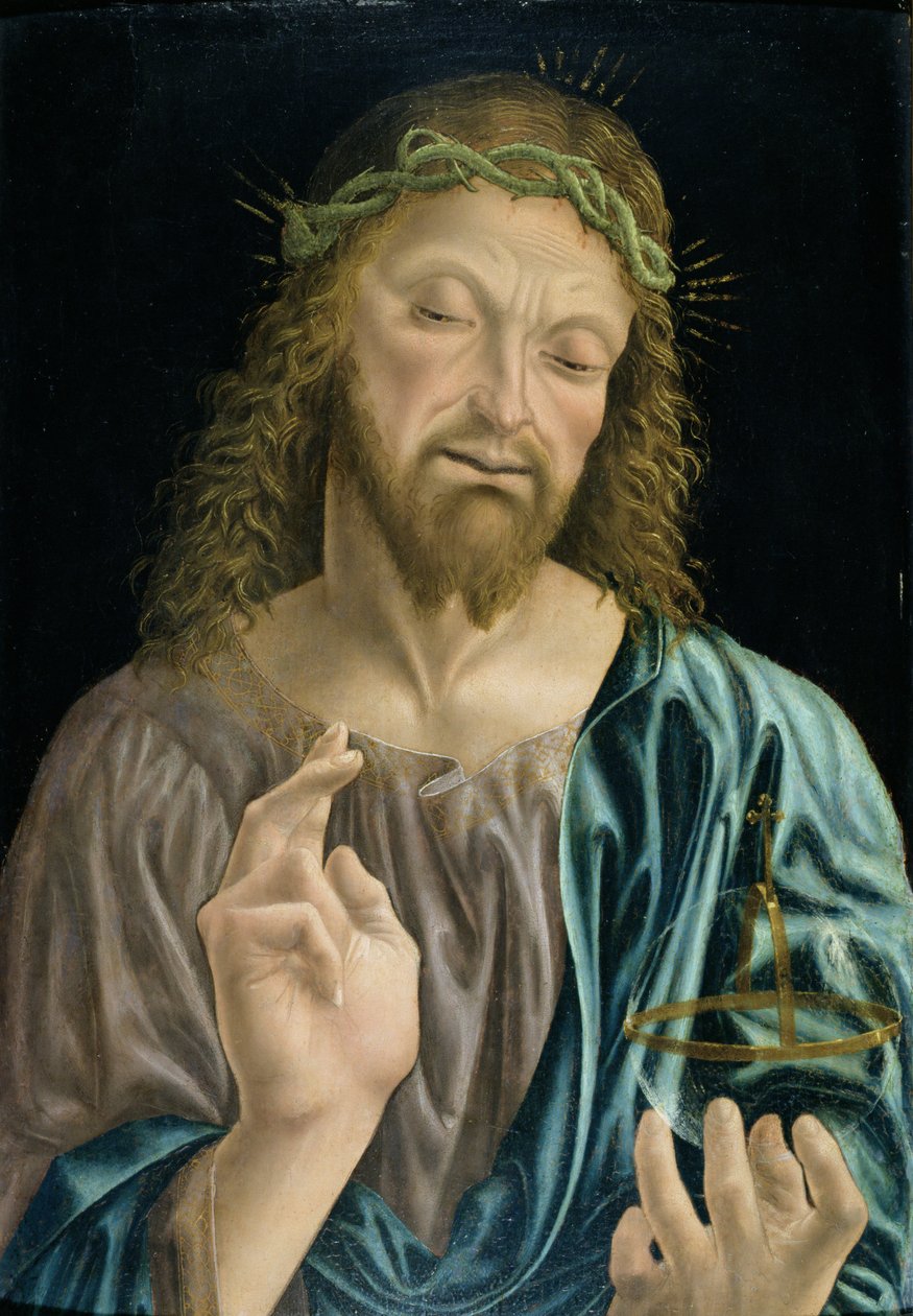 Kurtarıcı İsa Mundi, c.1490-94 (panelde tempera) by Master of the Pala Sforzesca