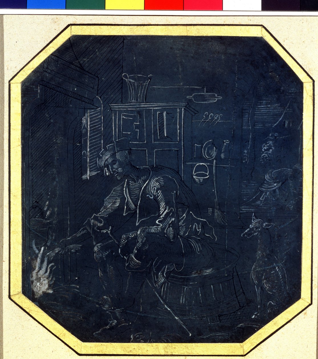 Müsrif Oğul benzetmesi: ateşin önündeki genç oğul. Antwerp Ustası (1520 civarında aktif), 16. yüzyılın başlarında çizim. Puşkin Müzesi, Moskova by Master Antwerp