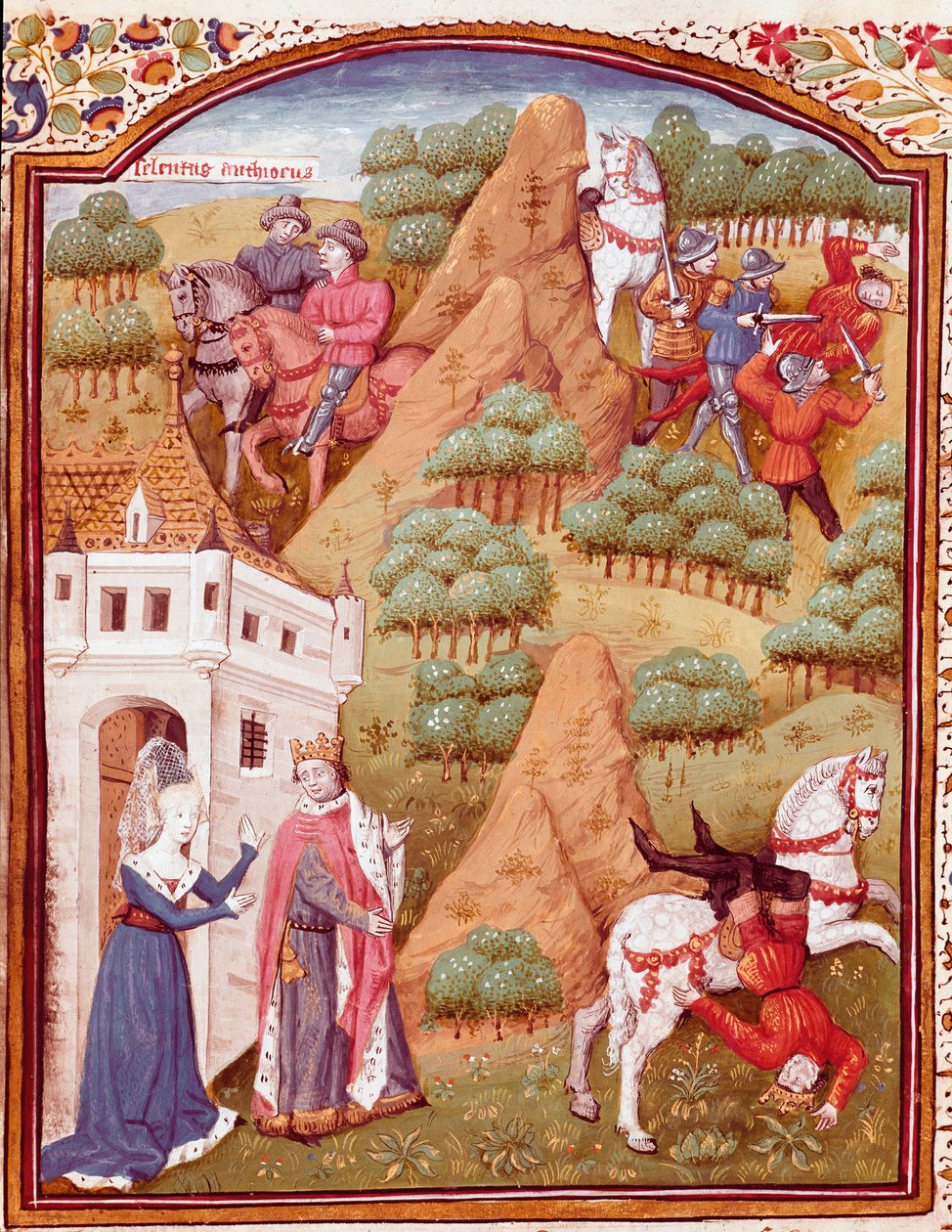 Seleukos (Seleucus) I Nicator ve babası Antiochos (Antiochus) Asya ve Suriye kralı İki kraldan biri suikast, at düşmesi. Giovanni Boccaccio dit Jean Bo