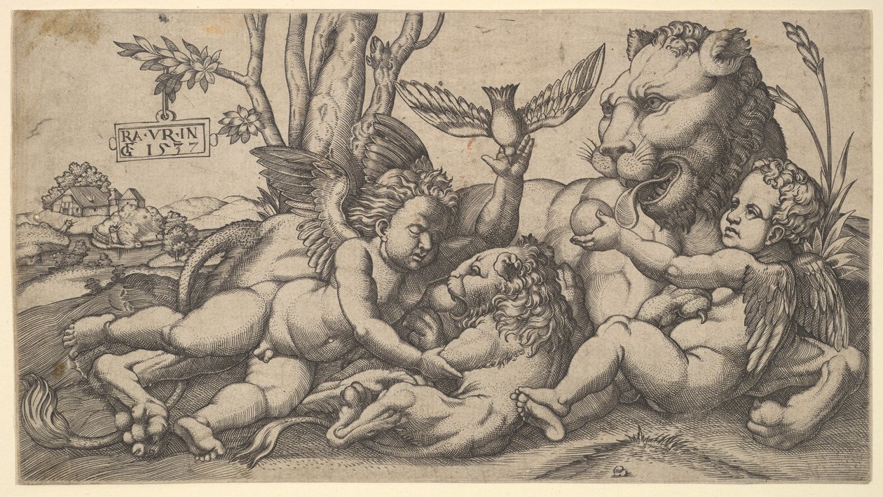 Putti ve Aslanlar, 1547. by Master FG