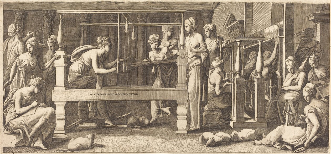 Penelope ve Hizmetçileri Dokuma by Master FG, after Francesco Primaticcio