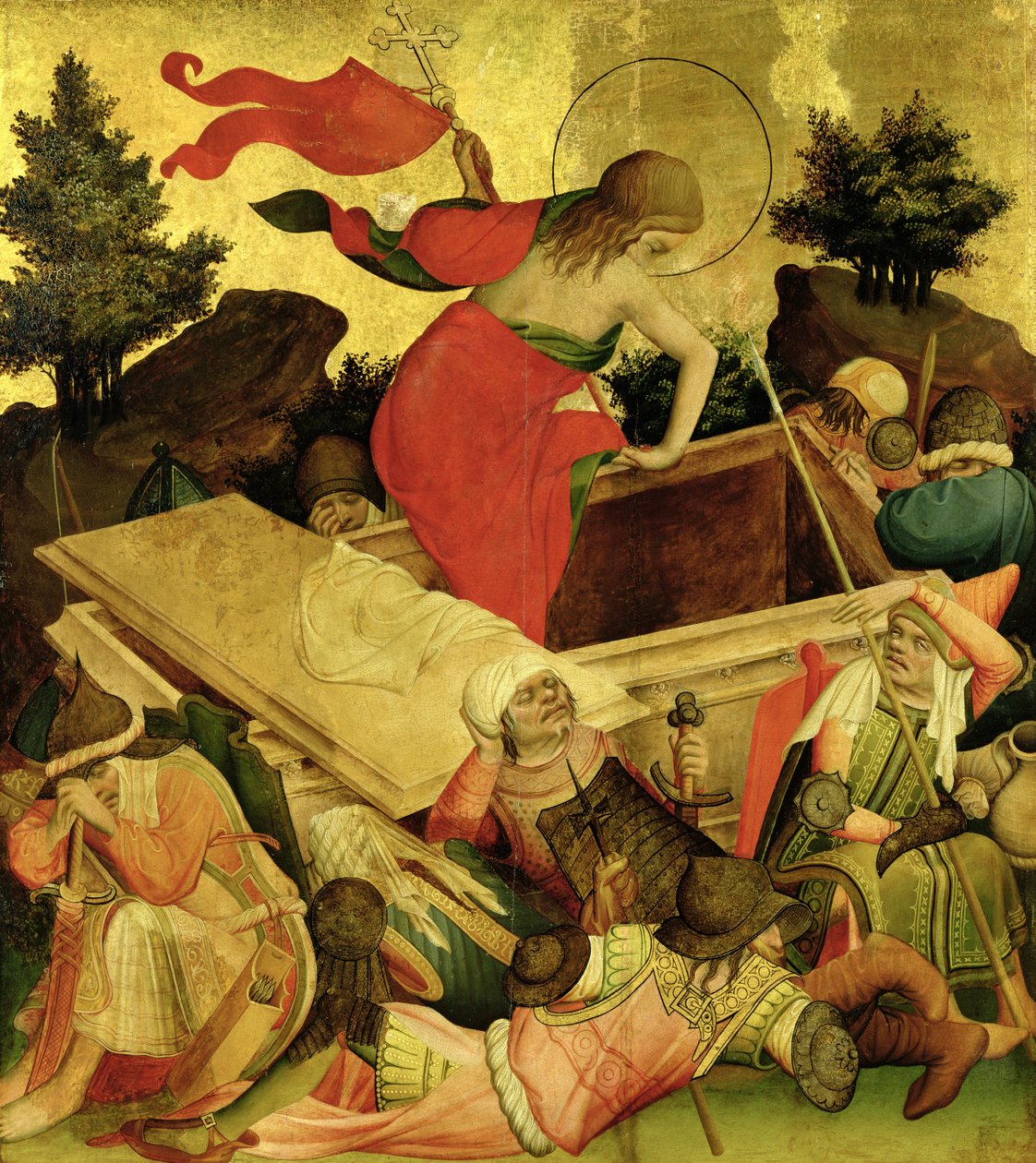 Upprisan, spjaldið frá Tómasaltarinu frá Jóhannesarkirkju, Hamborg, hófst árið 1424 (tempera und oil on panel) by Master Francke