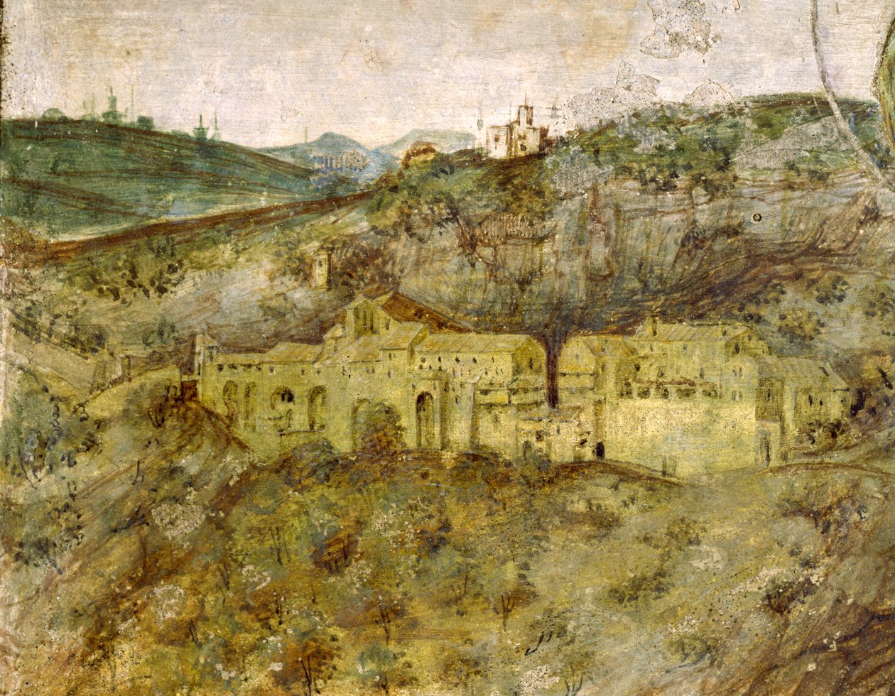 Bir manastırın görünümü by Master Trecentesco of Sacro Speco School