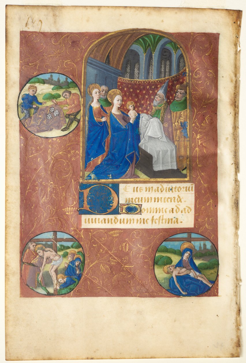 Bir Saatler Kitabından Yaprak: Lot Dökümünün Yuvarlakları ile Tapınakta Sunum..., c1460 by Master of Adélaïde de Savoie