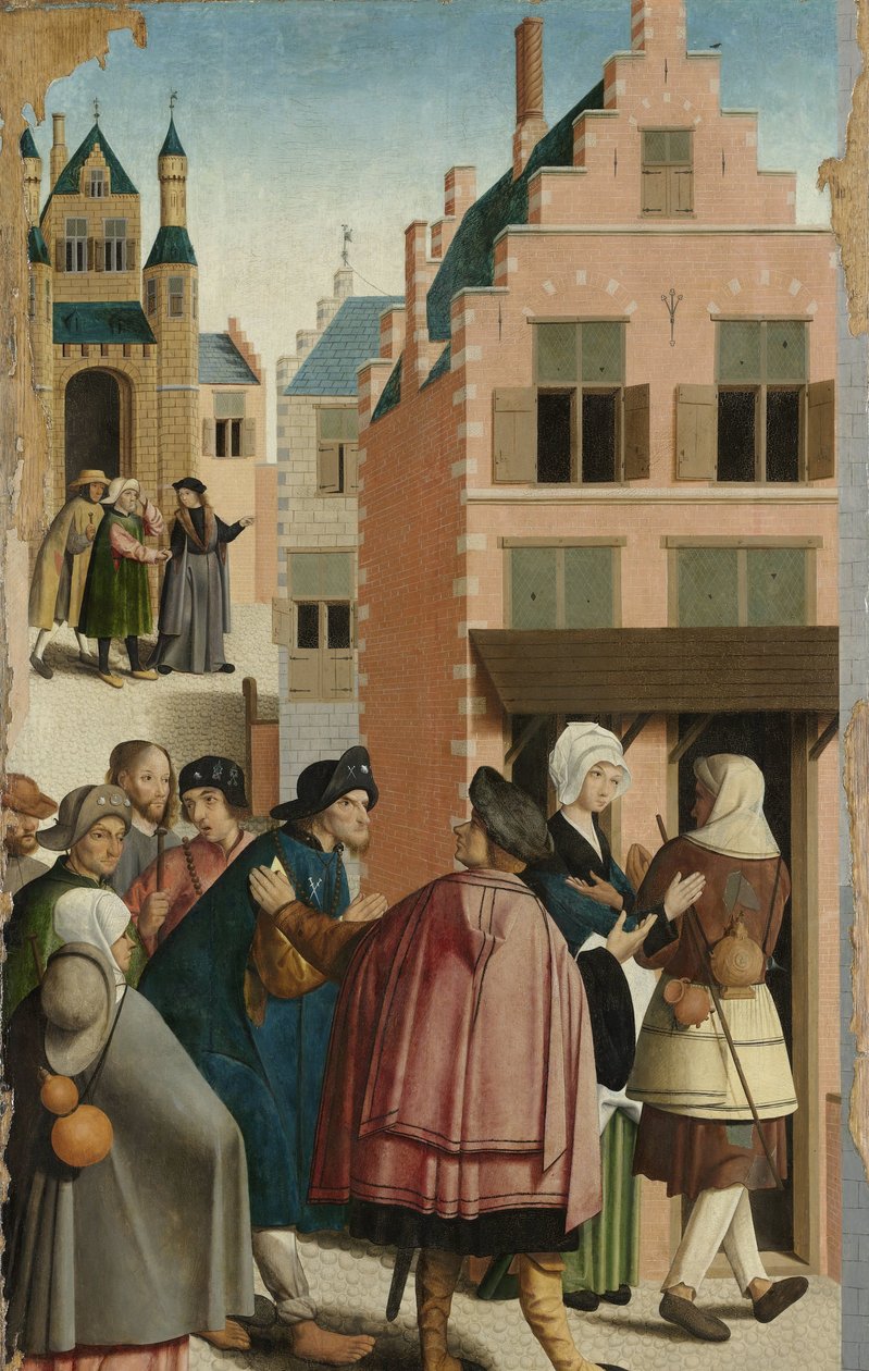 Yedi Merhamet Eseri Yedi merhamet eseri ile bir poliptik paneli: yolcuların konaklaması by Master of Alkmaar