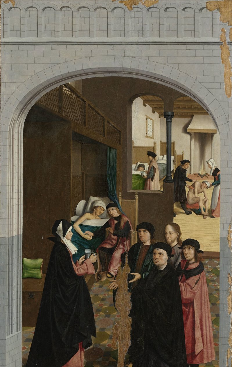 Yedi Merhamet Eseri Yedi merhamet eseri ile bir poliptik paneli: hasta ziyareti by Master of Alkmaar