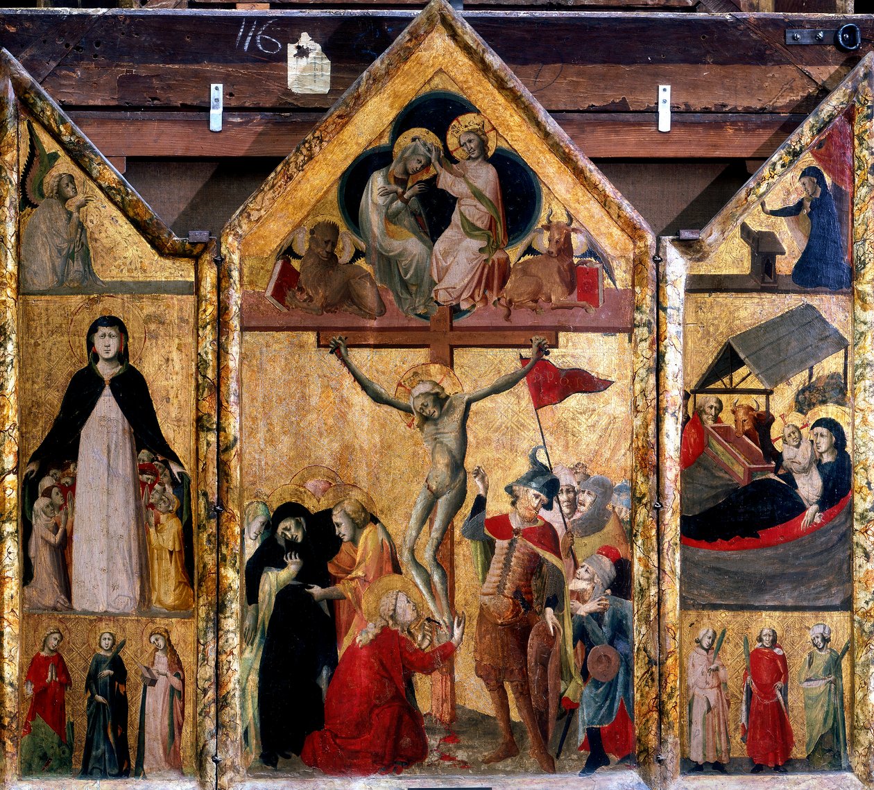Merkezi panel olarak Çarmıha Gerilme ile Üç Parça, c1333 by Master of Bologna