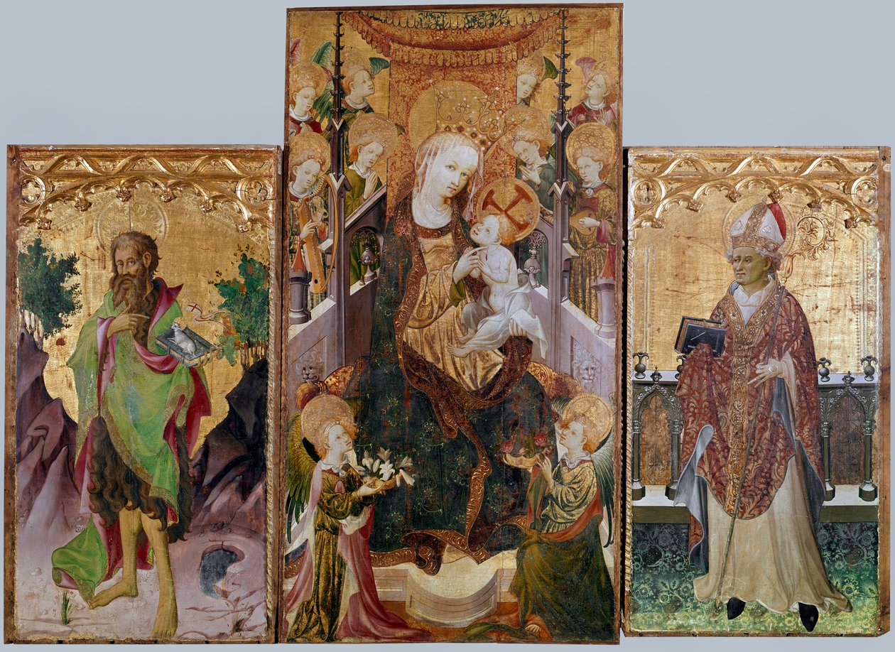 Bakire çocuk, Aziz Vaftizci Yahya ve Aziz Ambrose - Üç panelli mihrap, 1430 civarında by Master of Burgo de Osma