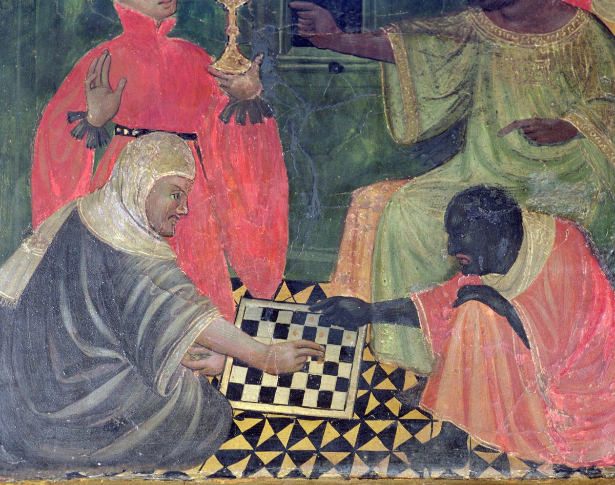SS Nicholas, Claire ve Anthony Abbot'un Altarpiece'inden Satranç oynayan bir Moor ve bir Hıristiyan (panelde tempera) by Master of Castellitx