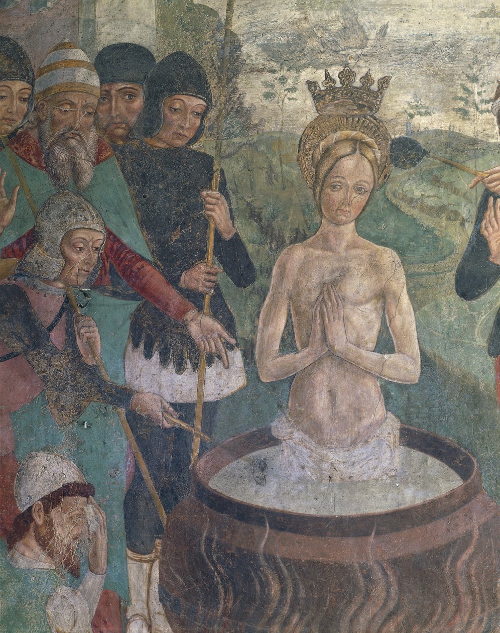 İtalya, Piedmont Bölgesi, Alessandria Eyaleti, Serralunga di Crea, Sacro Monte di Crea, Sanctuary of Santa Maria Assunta, Chapel of St Margaret of Antioch, Passion of St Margaret of Antioch, detay by Master of Crea