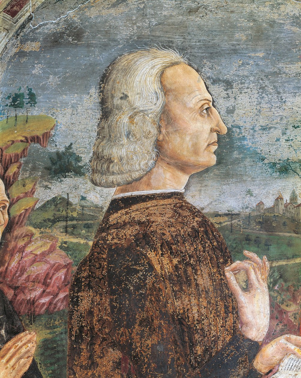 İtalya, Piedmont Bölgesi, Alessandria Eyaleti, Serralunga di Crea, Sacro Monte di Crea, Santa Maria Assunta Tapınağı, St Margaret of Antakya Şapeli Guglielmo VIII Palaeologus'un Portresi, Monferrato Markisi, Fresk by Master of Crea
