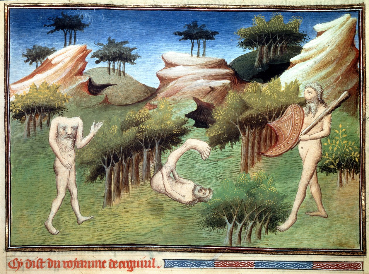 Marco Polo tarafından tanımlanan Merkitler Ülkesinden Canavarlar. Minyatür, Marco Polo'nun (1254-1324) "" The Book of Wonders""" ("" Devisement of the World"", "" Il Milione") kitabından alınm by Master of Egerton