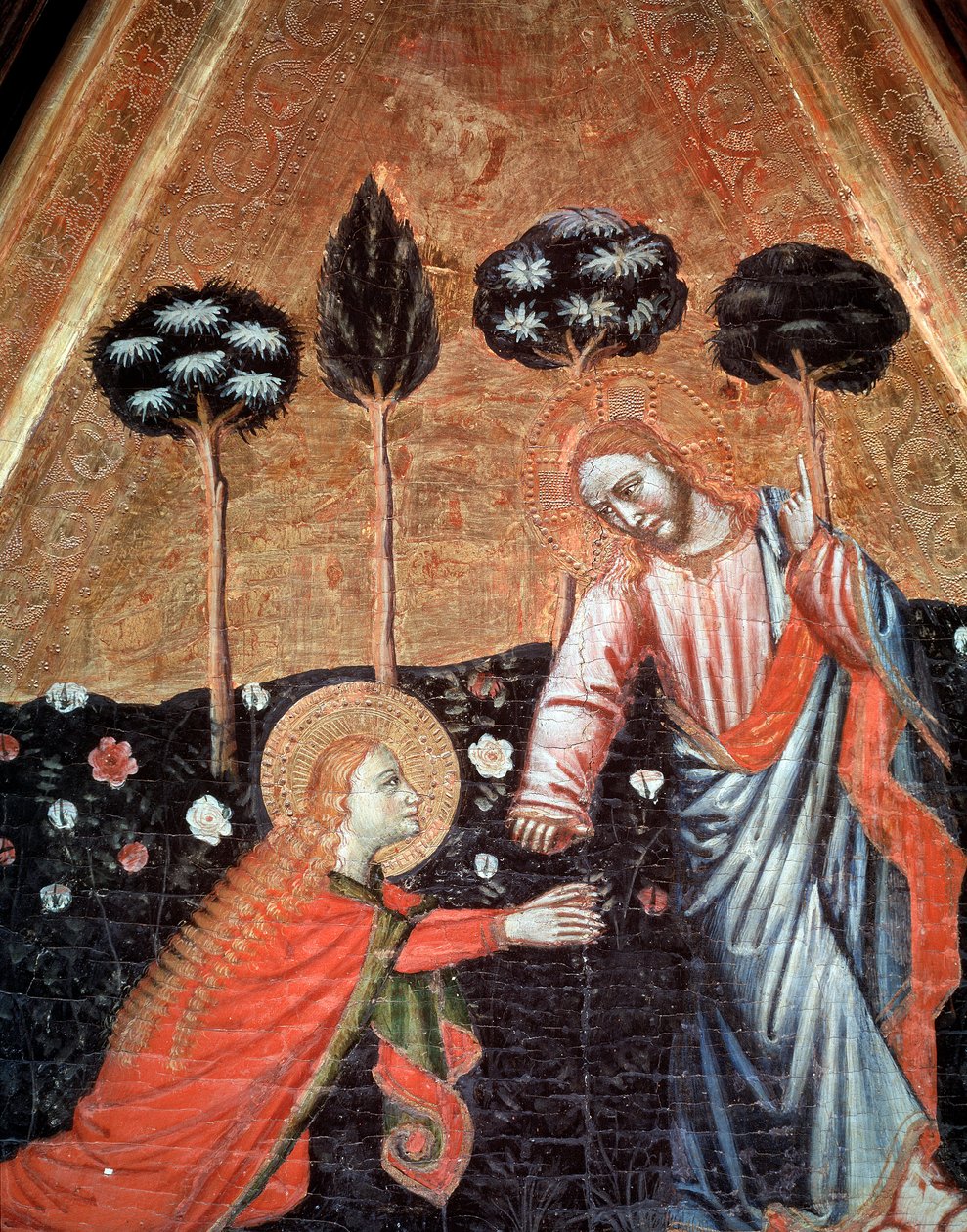 Noli me tangere (Ne me pas touche) Detay du triptych de saint Vincent de Estopinan del castillo (St Vincent of Estopinan del castillo'nun Üç Parçası) Resim du maitre de Estopanya (Estopinan ustasının resmi) 1350-1370 Barselona, Museu Ulusal d' by Master of Estopiñán
