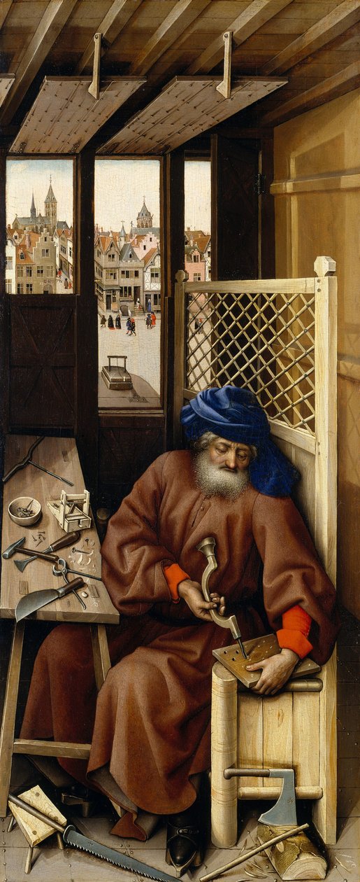 Müjde Üçlü Parçası (Merode Altarpiece), c.1427-32 (meşe üzerine yağlı boya) by Master of Flémalle