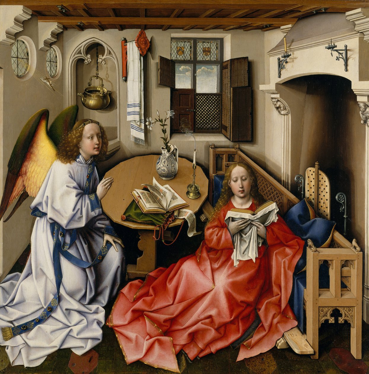 Müjde Üçlü Parçası (Merode Altarpiece), c.1427-32 (meşe üzerine yağlı boya) by Master of Flémalle