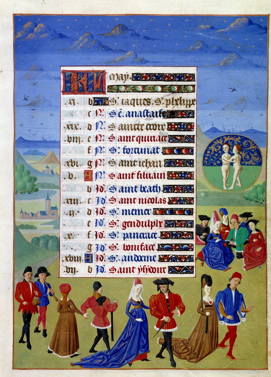 Mayıs: saraylılar yürür. Savoy Adelaide Ustası (15. yüzyıl) ve Jean Rolin Ustası (15. yüzyıl) tarafından “” Burgonya Düşesi, Adelaide of Savoy