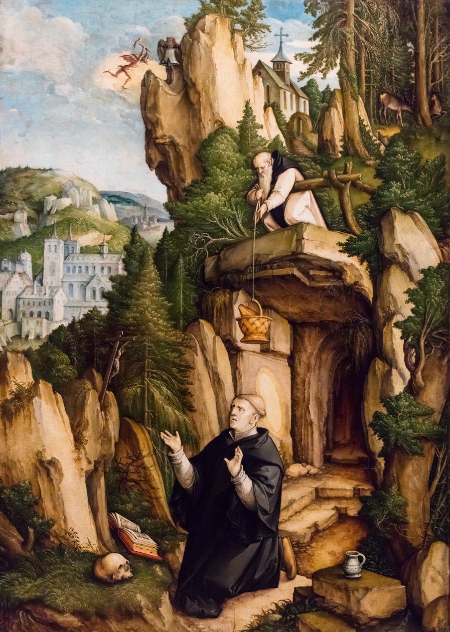 Dua eden bir münzevi olarak Aziz Benedict, yaklaşık 1540 (Ahşap (ıhlamur ağacı) üzerine tempera ve yağlıboya) by Master of Messkirch