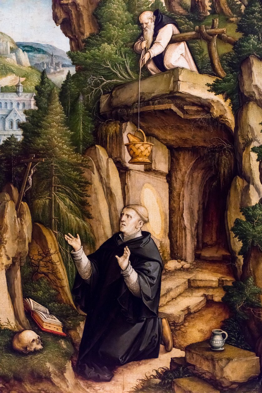 Dua eden bir münzevi olarak Aziz Benedict, yaklaşık 1540 (Ahşap (ıhlamur ağacı) üzerine tempera ve yağlıboya) by Master of Messkirch