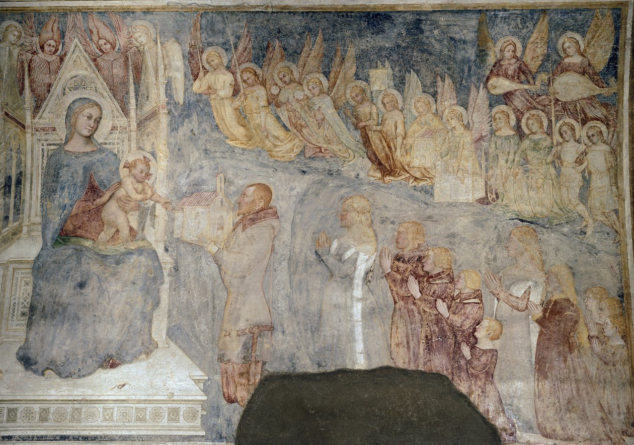 Hanımefendi ve donörlü çocuk, detay (1377 dolaylarında, tuval üzerine yerleştirilmiş fresk) by Master of Mocchirolo