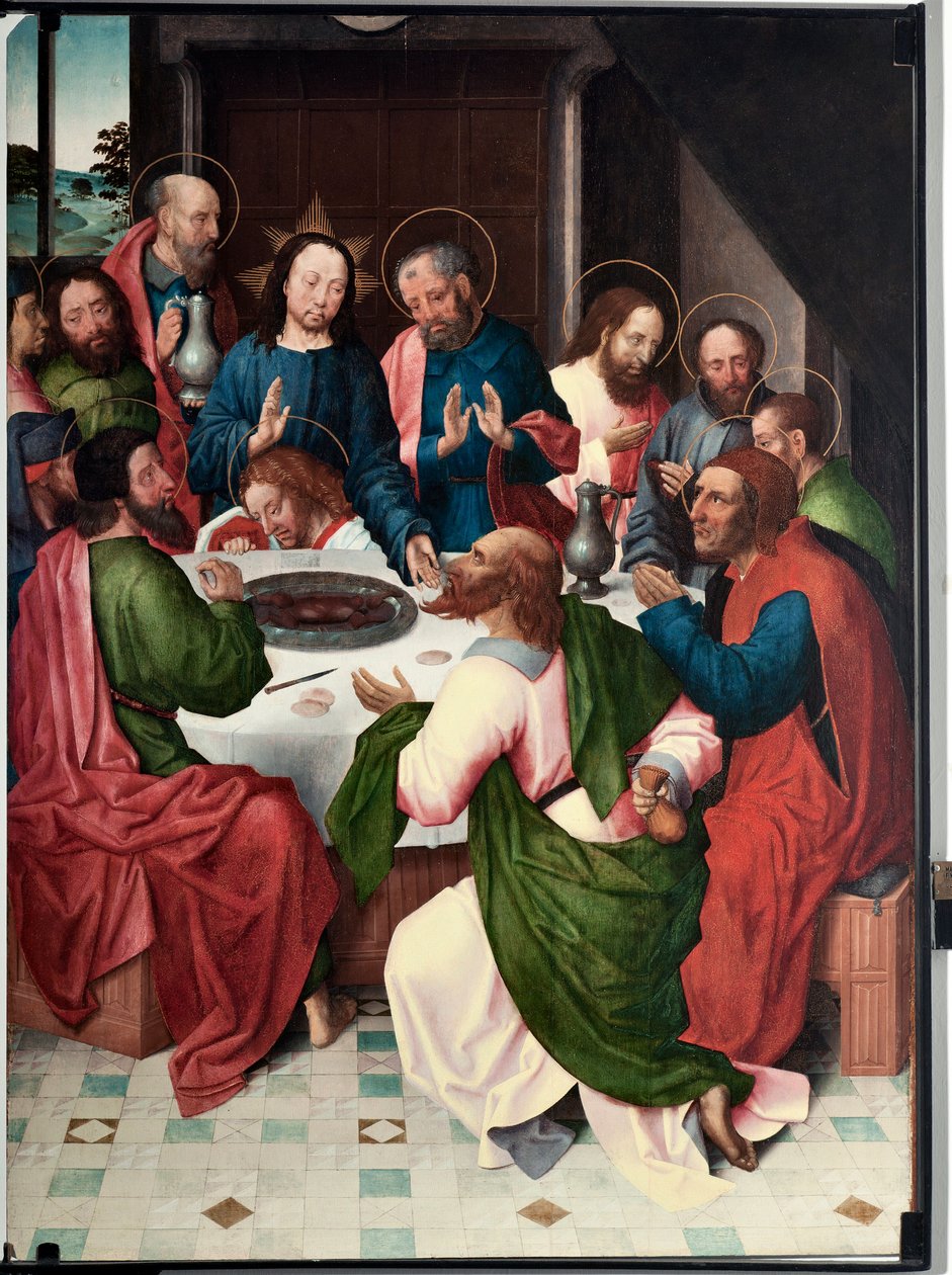 La cene (Son akşam yemeği) San Giovanni evangelista (Saint John Evangelist) ustası tarafından tablo (15. yüzyıl sonu) Dim 120x90 cm Genes, Musei di Strada Nuova (eski Palazzo Bianco) env n PB 156 by Master of Saint John Evangelist