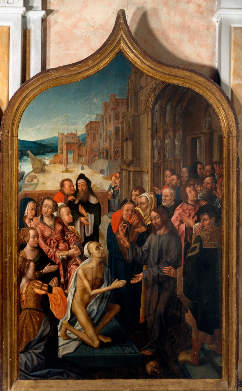 Triptik: “” Lazarus'un dirilişi””” San Lorenzo ustasının tablosu. San Lorenzo della Costa Bölgesi, Santa Margherita Ligure (Cenova) by Master of San Lorenzo