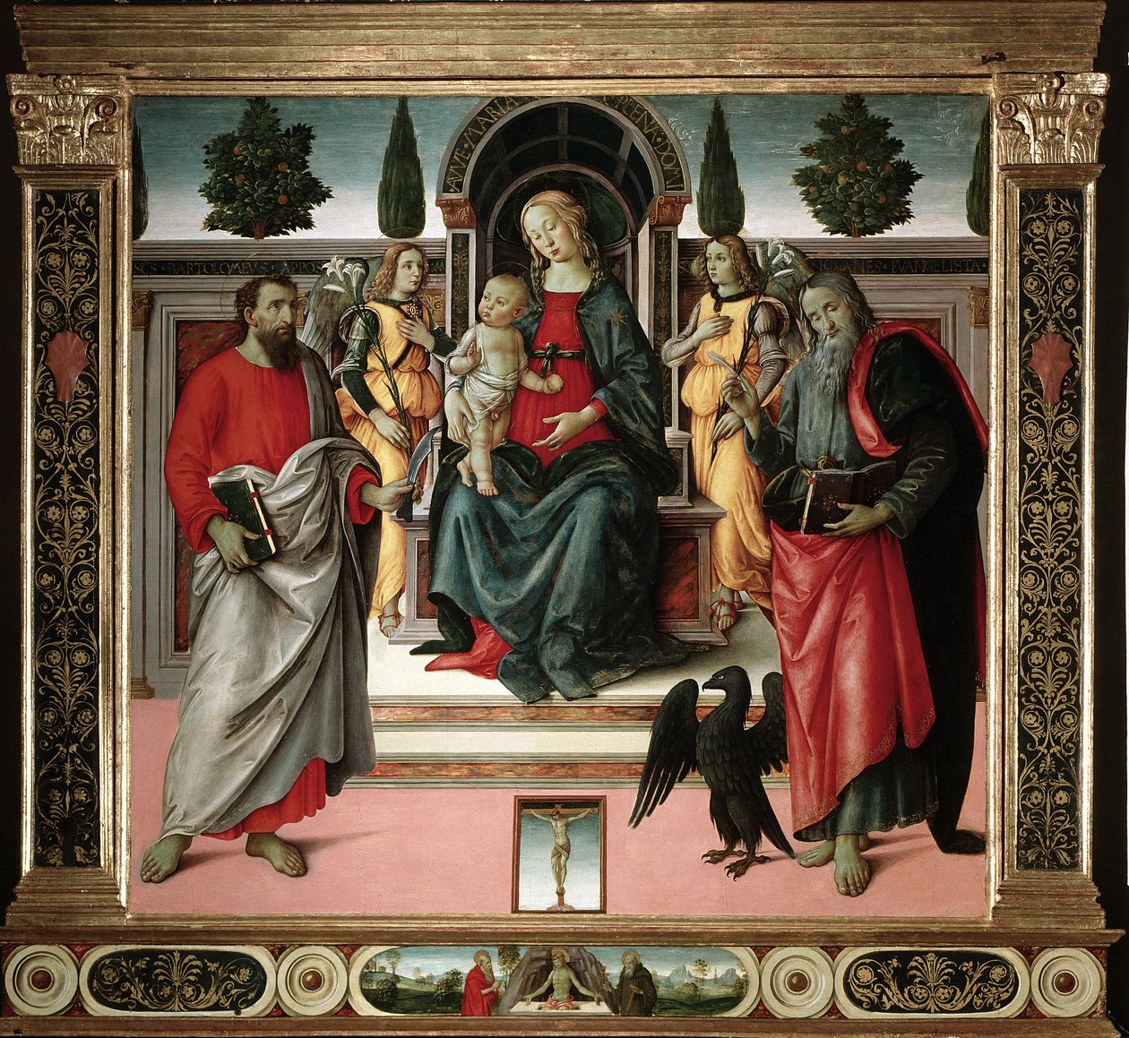 Aziz John ve Aziz Bartholomew ile çocuklu Bakire Santo Spirito (15. yüzyıl) ustası tarafından boyama Floransa, Santo Spirito Kilisesi, İtalya by Master of Santo Spirito