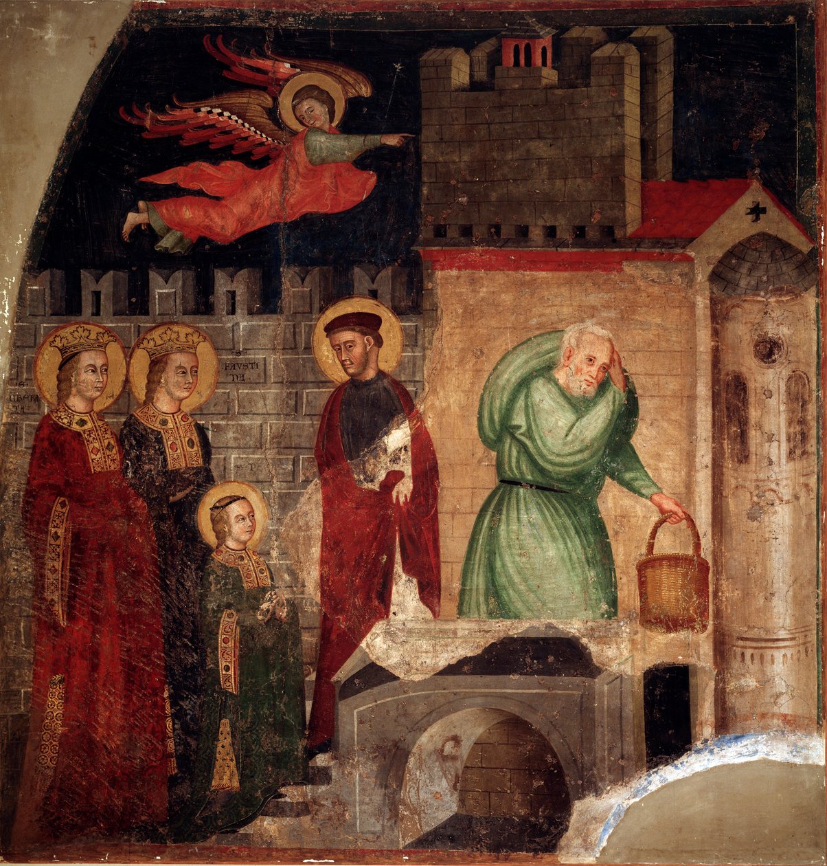 Aziz Faustina ve Liberate, Como'daki bir eve sığınırlar (detay) (Fresco by Master of St Margaret