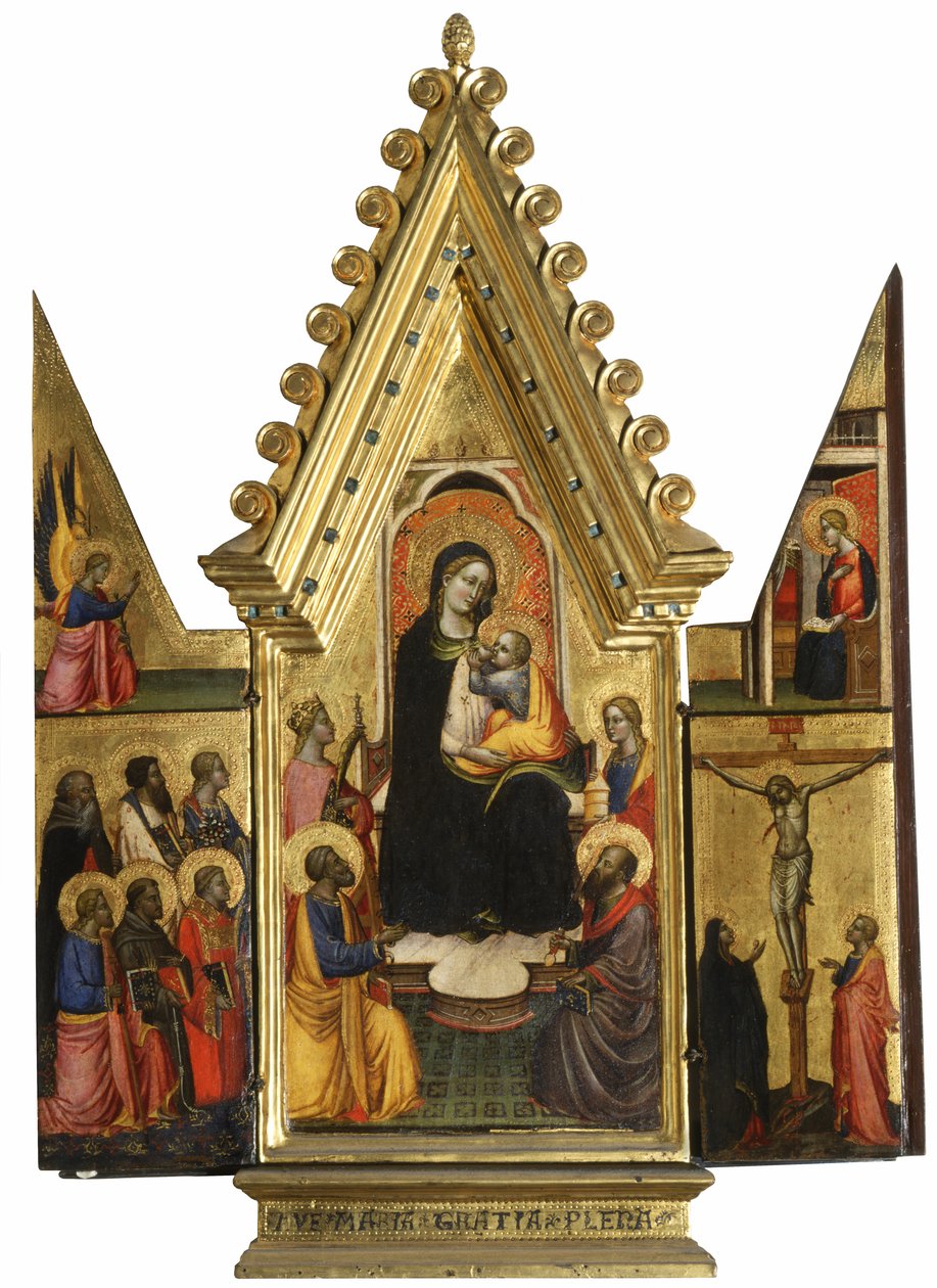 Üç Parçalı: Azizler, Melekler ve Çarmıha Gerilme ile Meryem Ana ve Çocuk by Master of St. Verdiana