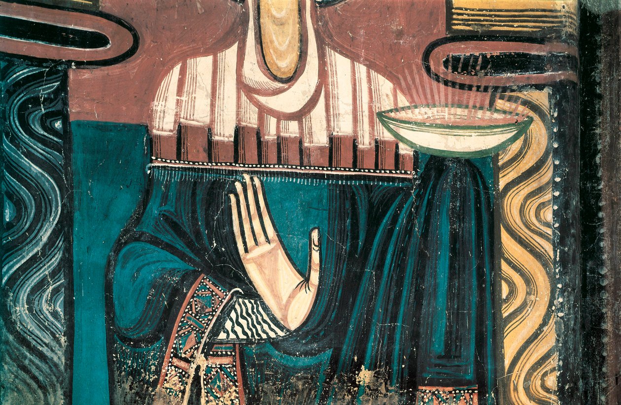Bakire. Detay. Aziz Clement de Taull Ustası'nın freski. 1123 yakl. Aziz Clement de Taull Kilisesi'nin apsisinden (Taull'daki Sant Climent). Katalonya Ulusal Sanat Müzesi, Barselona. by Master of Tahull
