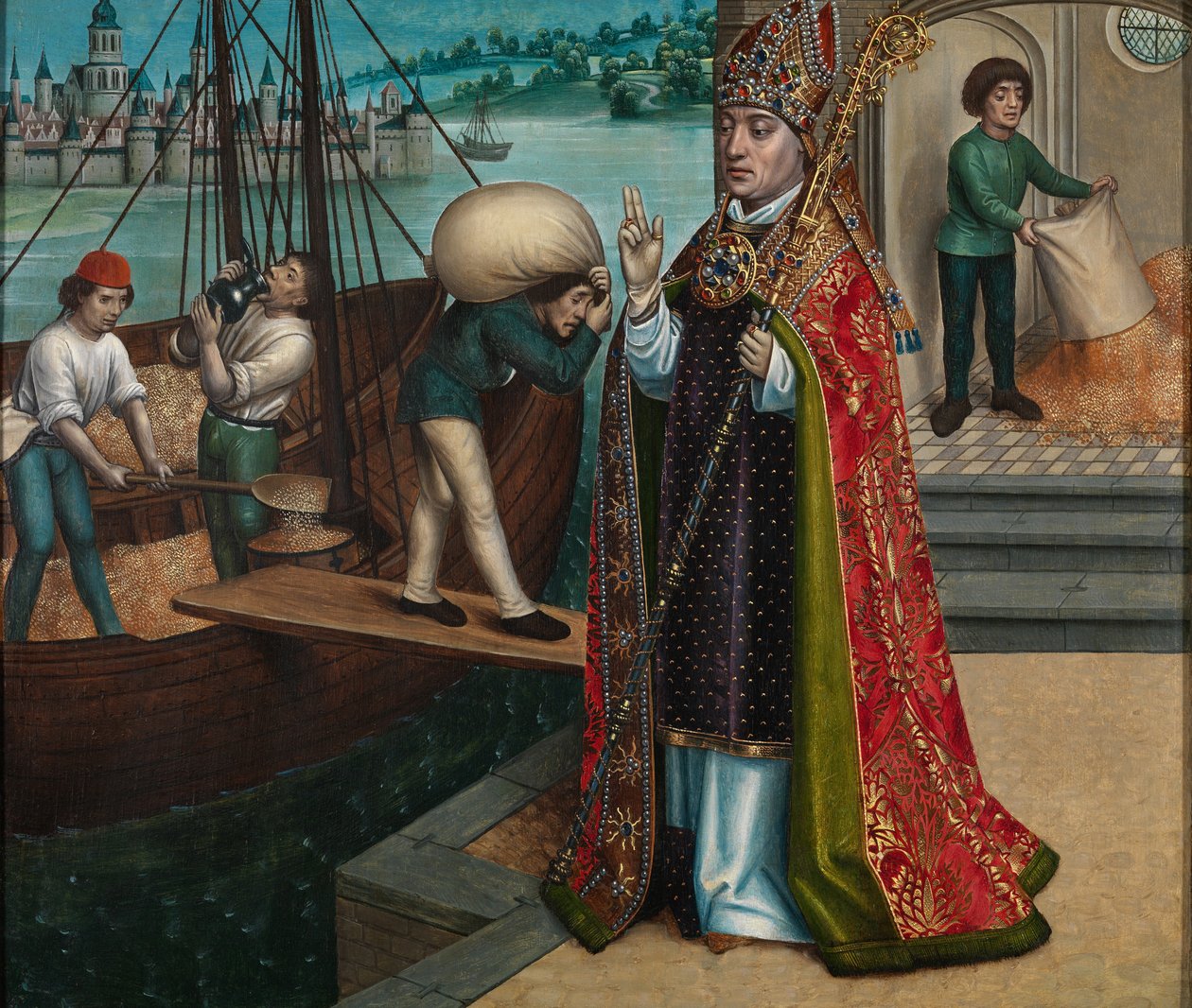 Tahıl Mucizesi, St. Nicholas Altarpiece'den, c.1486-93 (panel üzerine yağlıboya) by Master of The Legend of St. Lucy