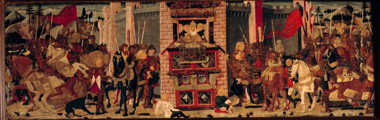 Üst katta, Didon Enee'nin Truva elçilerini kabul ediyor. Master De Tournon De Sainte Croix'in ahşabında Detrempe by Master of Tournon de Sainte Croix