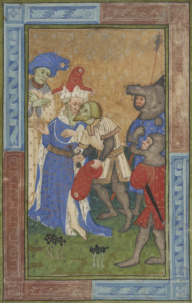 Suikast sahnesi Bayan B.11.7, c.1420 (parşömen üzerine tempera, gümüş ve altın boya) by Master of Trinity College