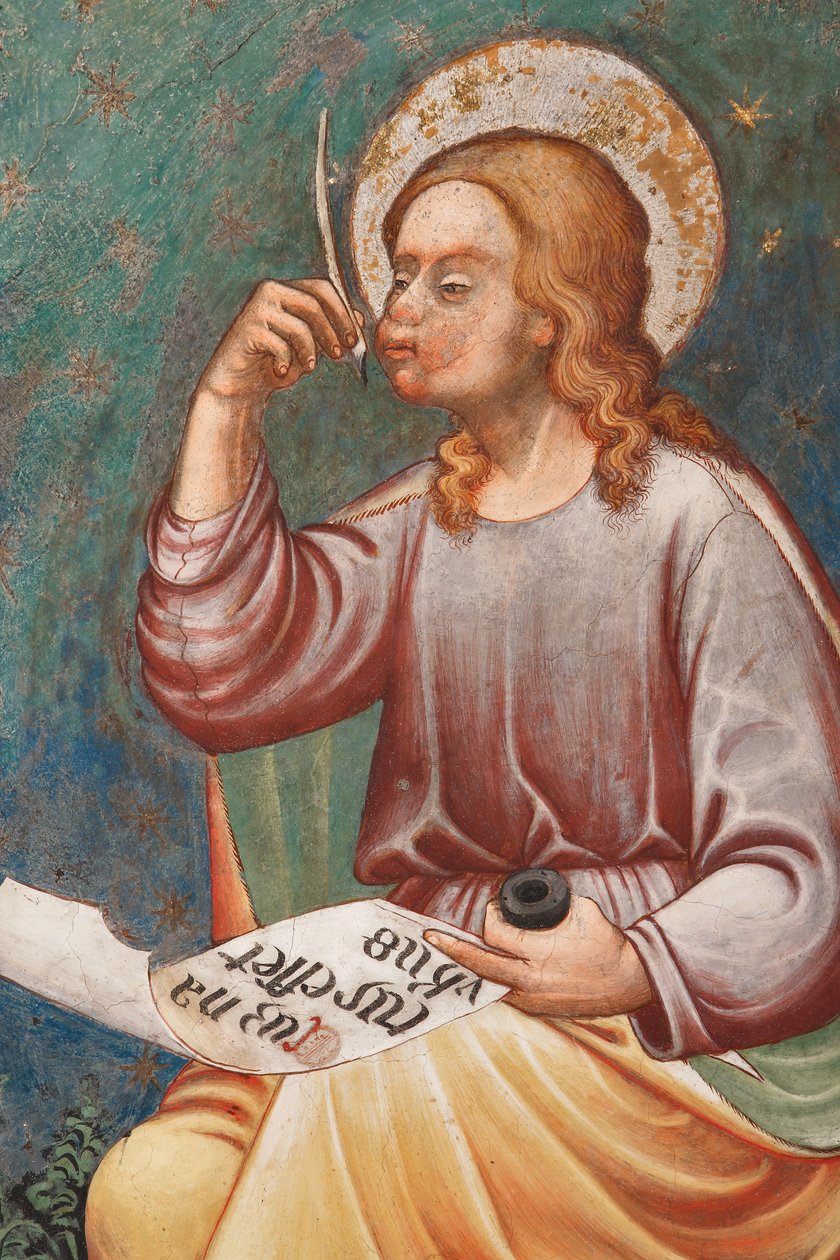 "Yhesus doğduğunda" yazan "Aziz Matta Evangelist", c.1420 (fresk) Detay, c.1420 (fresk) by Master of Vignola